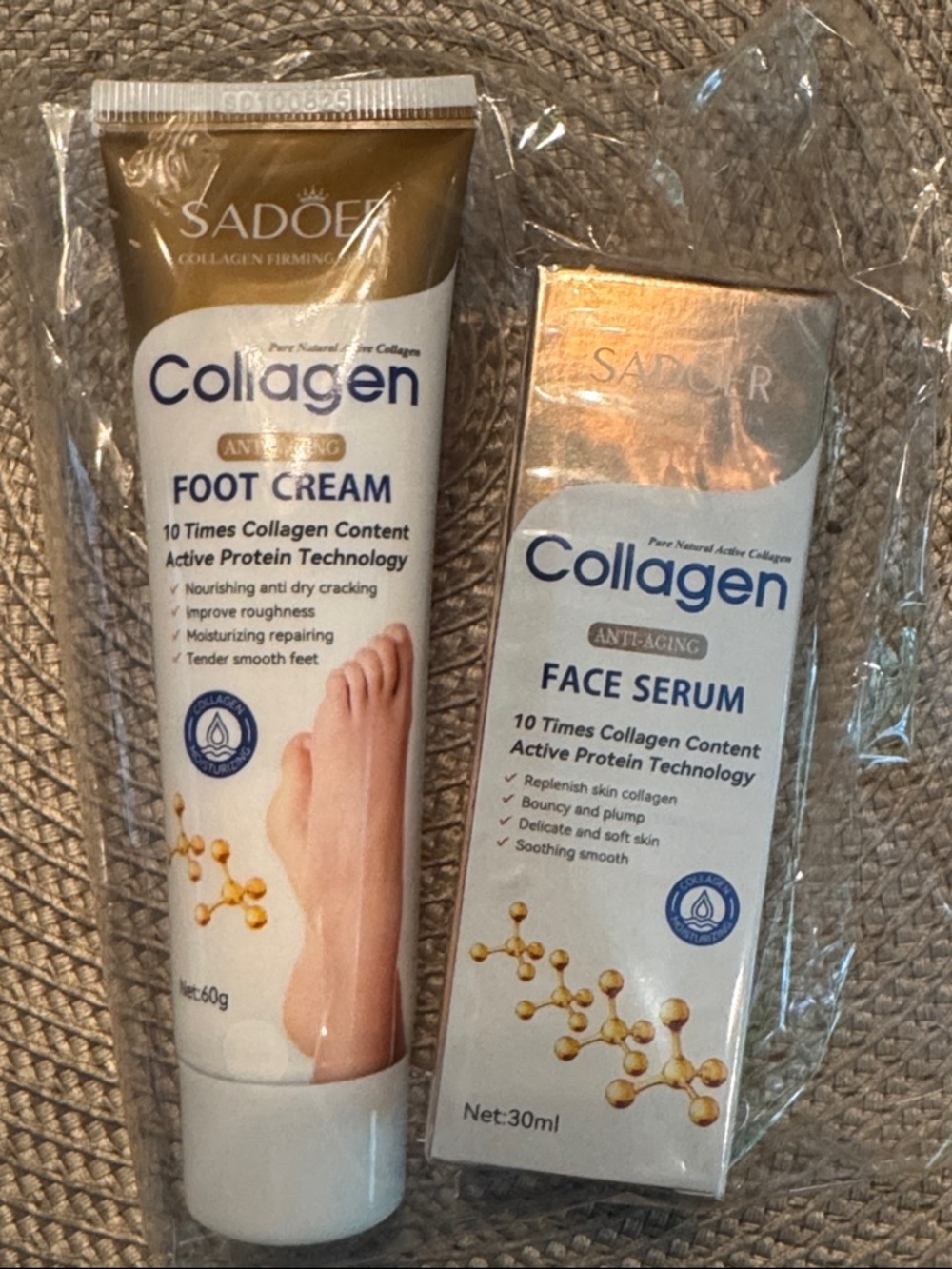 Collagen Foot Cream & Face Serum Set — White & Gold